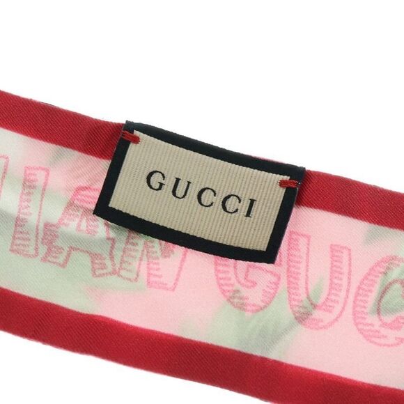 Gucci Flower Floral Pattern Silk Neck Bow Scarf Pink Women's 631432 - Picture 5 of 6